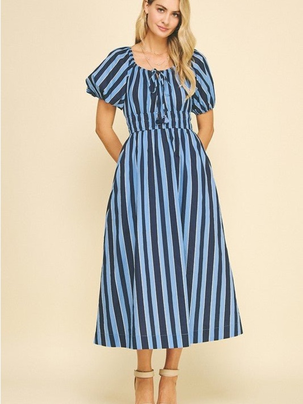 Pinch Navy and Light Blue Vertical-Stripe Midi Dress